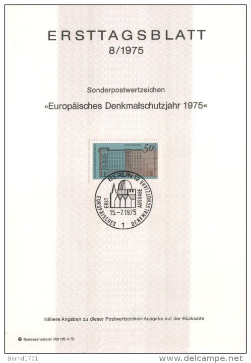 Germany / Berlin - ETB 8/1975 (V1130) - 1st Day – FDC (sheets)