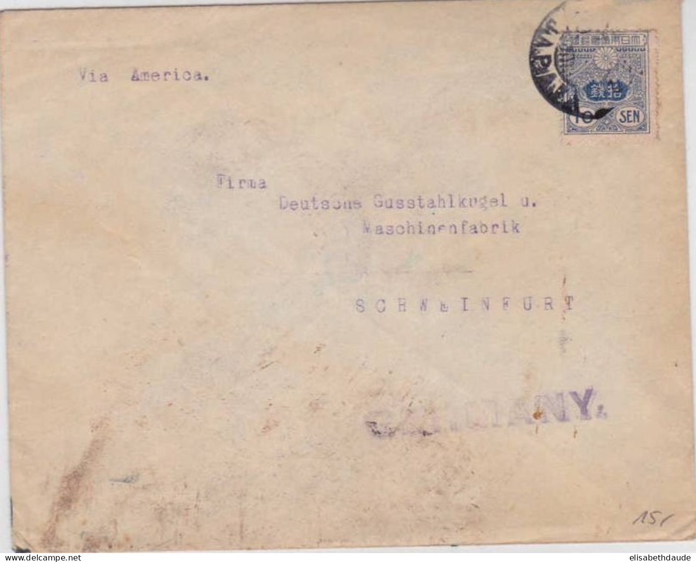 JAPON - SEUL SUR LETTRE POUR SCHWEINFURT (ALLEMAGNE) Via AMERICA - Covers & Documents