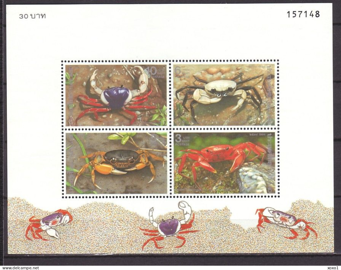 Thailand 1994 MiNr. 1603 - 1606 ( Block 58-58 I ) Marine Life, Crustaceans, Crabs 4v+2s\sh  MNH** 17,20 € - Crustacés