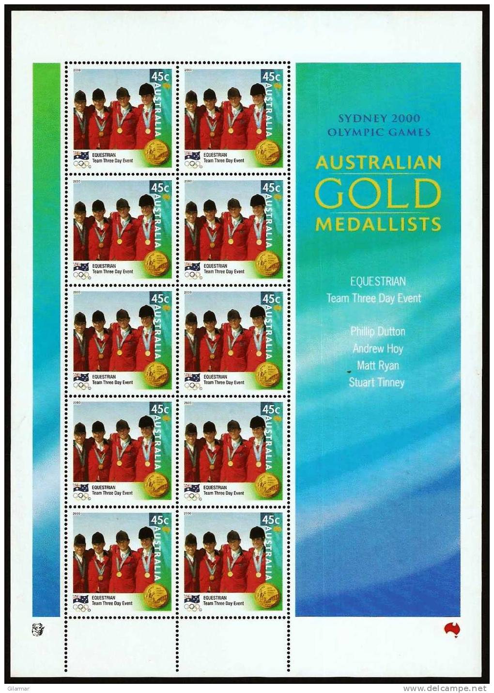 OLYMPIC - AUSTRALIA 2000 - AUSTRALIAN GOLD MEDALLISTS - EQUESTRIAN - TEAM THREE DAY EVENT - SHEETLET - Ete 2000: Sydney