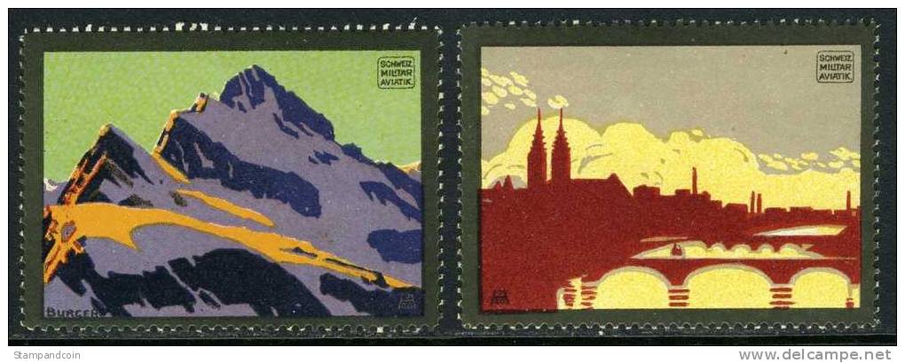 Two Mint Swiss Military Air Vignettes From 1913 - Labels