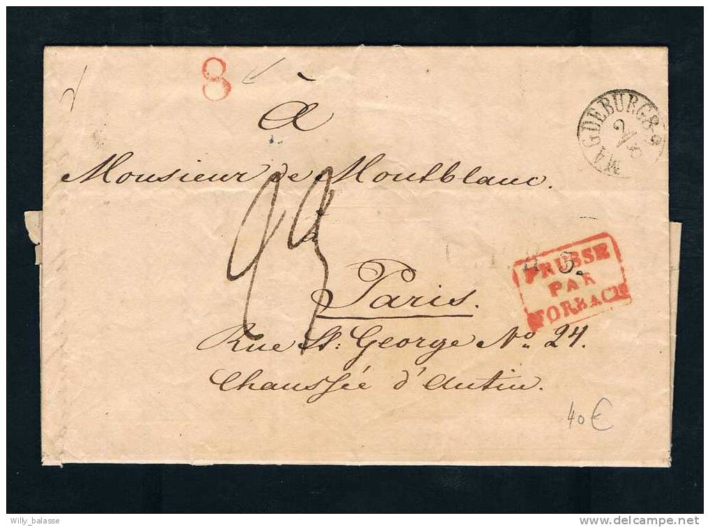 Allemagne Precurseur 1833 Lettre Avec Càd MAGDEBURG + PRUSSE / PAR / FORBACH + 8 Au Tampon + 23 Pour Paris - ...-1840 Vorläufer