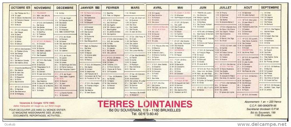 Kalender Bruxelles  TERRES LOINTAINES 1979 Enfance Missionnaire - Kleinformat : 1971-80