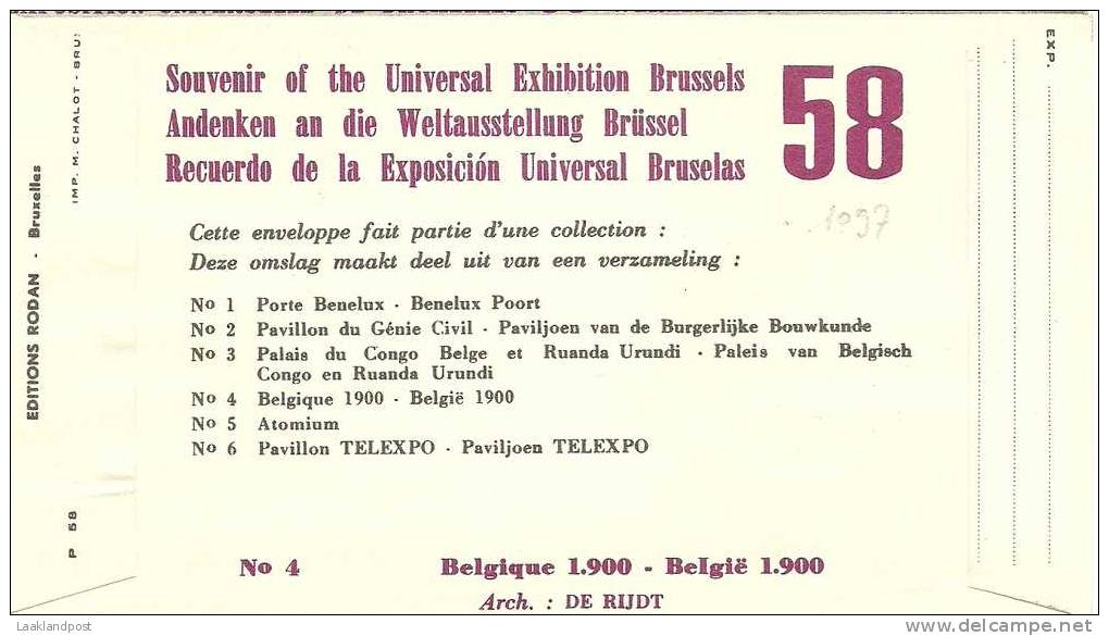 BELGIUM 15-4-1958 WORLD EXHIBITION GENIE CIVIL - 1951-1960