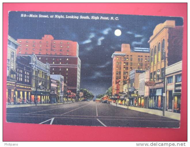 High Point NC   Main Street At Nite  Linen   1951 Cancel   --===-- Ref 154 - High Point