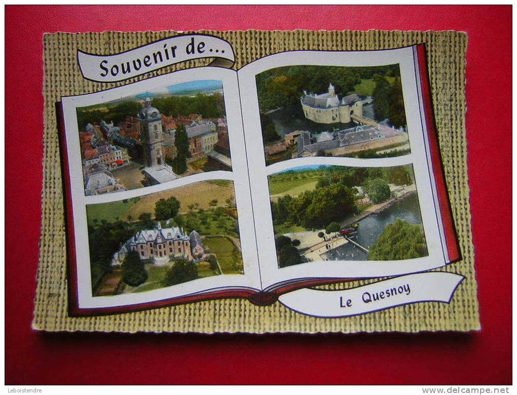 CPSM-59 NORD-SOUVENIR DE... LE QUESNOY-EN AVION AU-DESSUS DE-VUE PANORAMIQUE,CHATEAU DE SARTEL.PLAGE-PHOTO RECTO / VERSO - Le Quesnoy