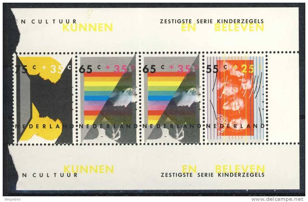 1986 Netherlands MNH Part.Semipostal  Souvenir Sheet Of 4 Stamps " Youth & Culture " - Bloques