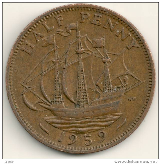 Great Britain  1/2 Penny   KM#896    1959 - C. 1/2 Penny