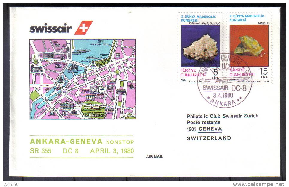 VOL3 - SWISSAIR ,  Volo Ankara Geneva Del 3/4/1980 . SR355 DC8 - Luchtpost