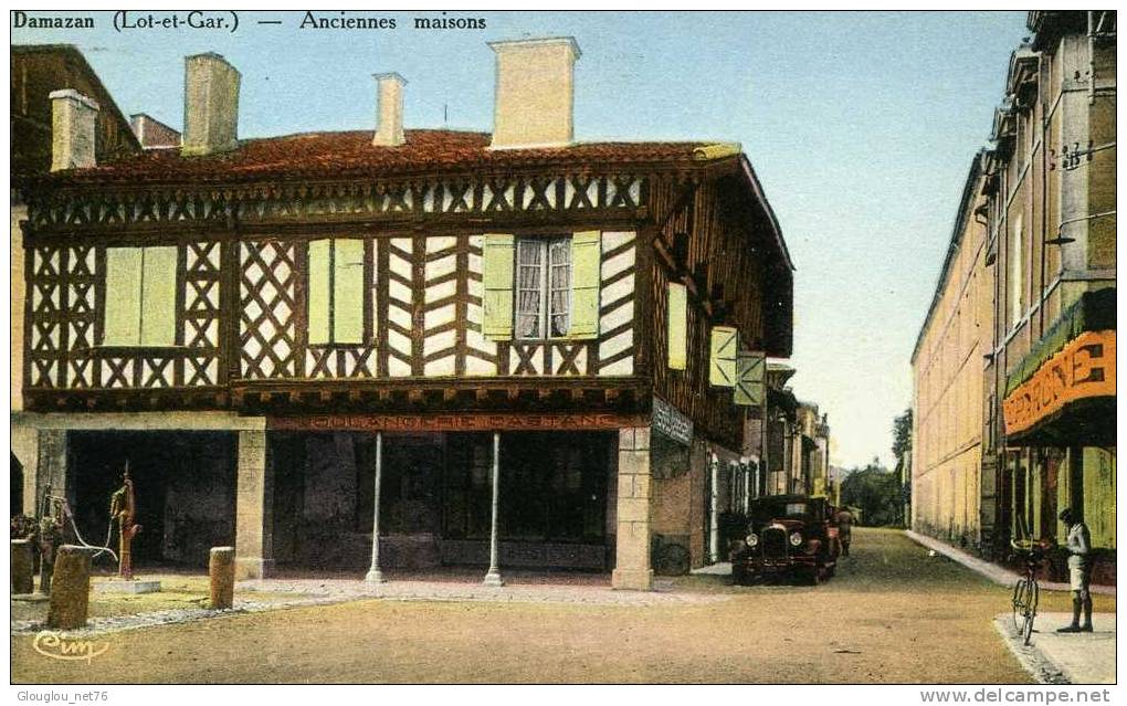 47-DAMAZAN...ANCIENNES MAISONS AVEC VOITURE....CPA ANIMEE... - Damazan