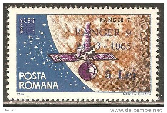 Romania 1965 Mi# 2395 ** MNH - Flight Of The US Rocket Ranger 9 To The Moon (surcharged) - Unused Stamps