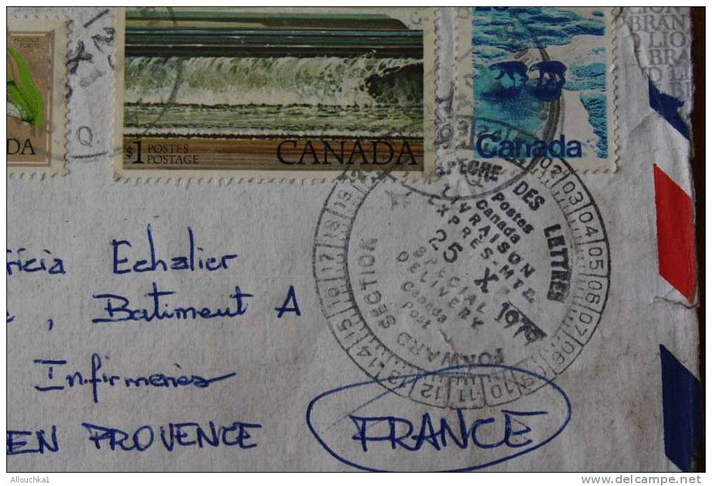 SPECIAL DELIVRY EXPRESS + CACHET  D >CANADA   > AIX EN PROVENCE 1  POR AVION >  BY AIR MAIL  CORREO AERO  LETTRE COVER - Cartas & Documentos