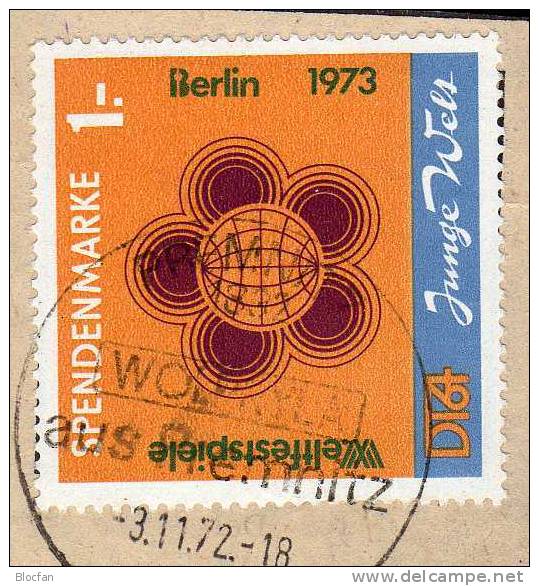 Weltfestspiele Berlin Sonderwert 1973 DDR Spenden-Marke Michel #1 O 90€ Offizielle Postkarte Mit DV 1.Runde Orange Rar - Altri & Non Classificati