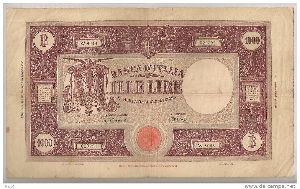 REPUBBLICA ITALIANA 1000 LIRE BARBETTI 12 - 07 - 1947 - 1000 Lire