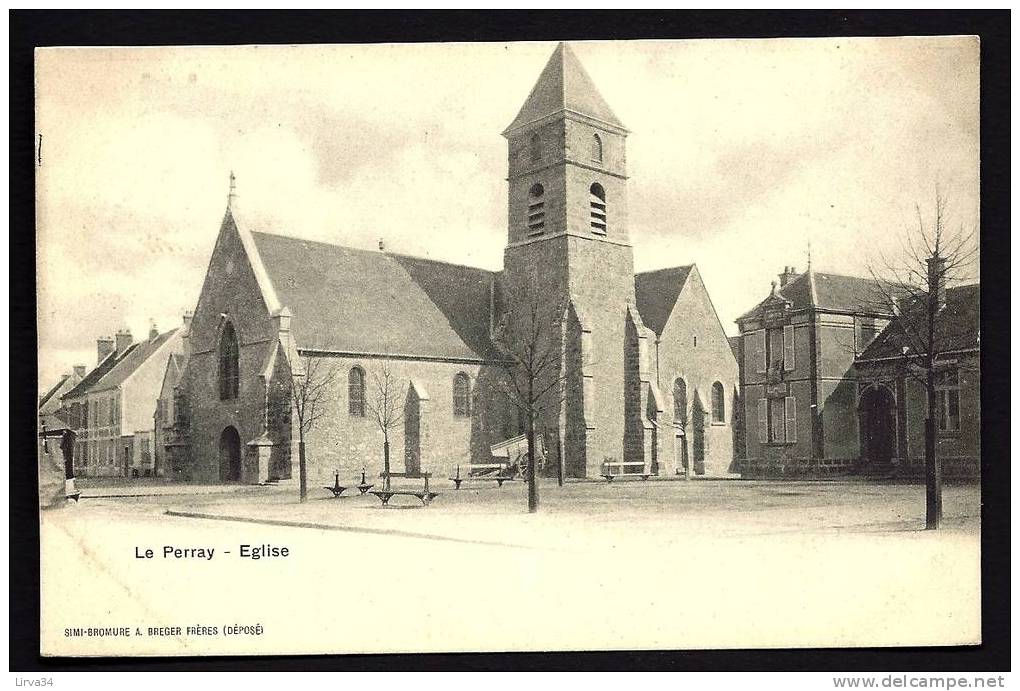 CPA  ANCIENNE- FRANCE- LE PERRAY (78)- L'EGLISE ROMANE EN TRES GROS PLAN ET LA PLACE- - Le Perray En Yvelines