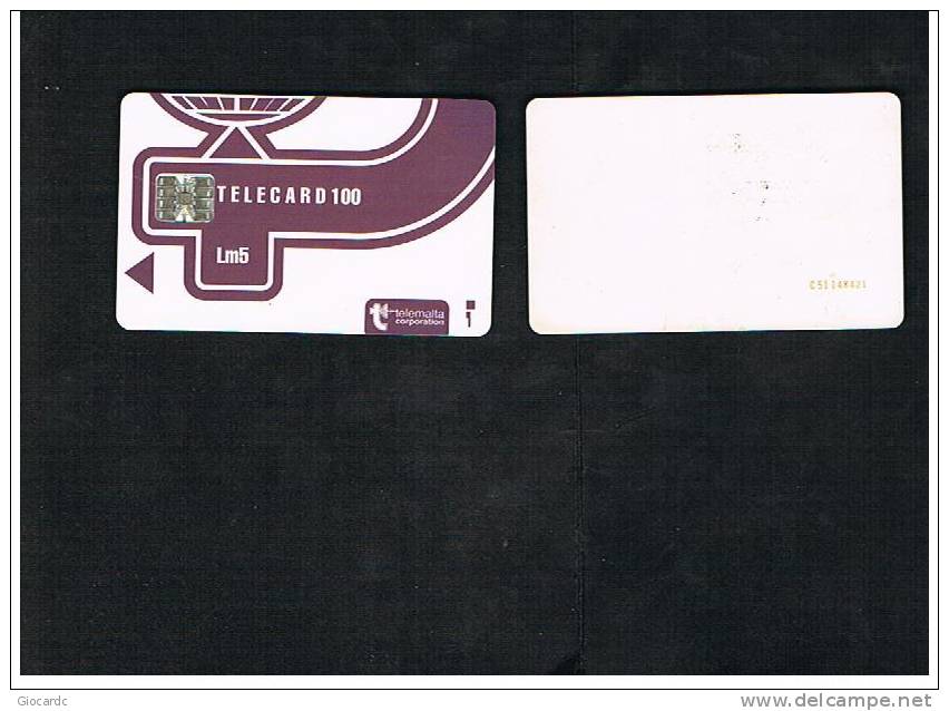 MALTA - TELEMALTA CORPORATION CHIP - LOGO VIOLET LM 5 (CODE C 8 FIGURES) - USED - RIF. 7821 - Malta