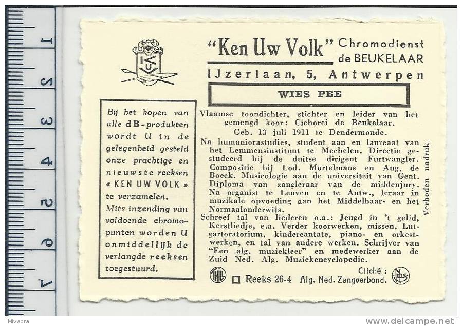 DENDERMONDE - WIES PEE - VLAAMS TOONDICHTER - CHROMO DE BEUKELAAR - De Beukelaer