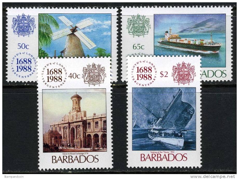 Barbados #731-34 Mint Never Hinged Set For Lloyds Of London From 1988 - Barbados (1966-...)