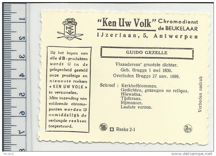 BRUGGE - GUIDO GEZELLE - DICHTER - CHROMO DE BEUKELAAR - De Beukelaer