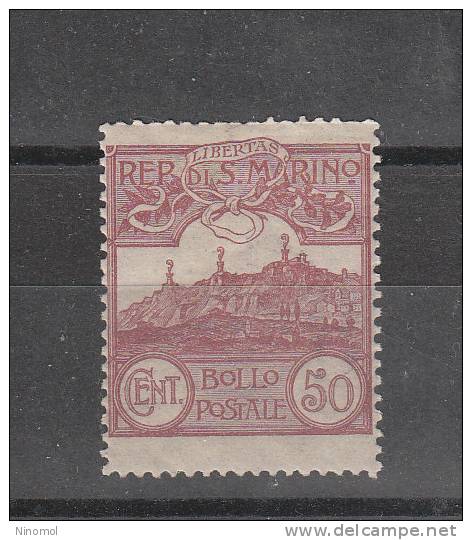 San Marino   -   1921.  Vedute  50 C.  Nuovo Illinguellato, Molto Bella  Centratura. MNH - Ongebruikt