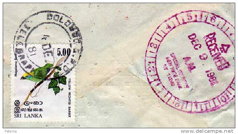 Carta,, Aérea, Urgente , COLOMBO, Sri Lanka,1981 , Ceilán - Hoendervogels & Fazanten