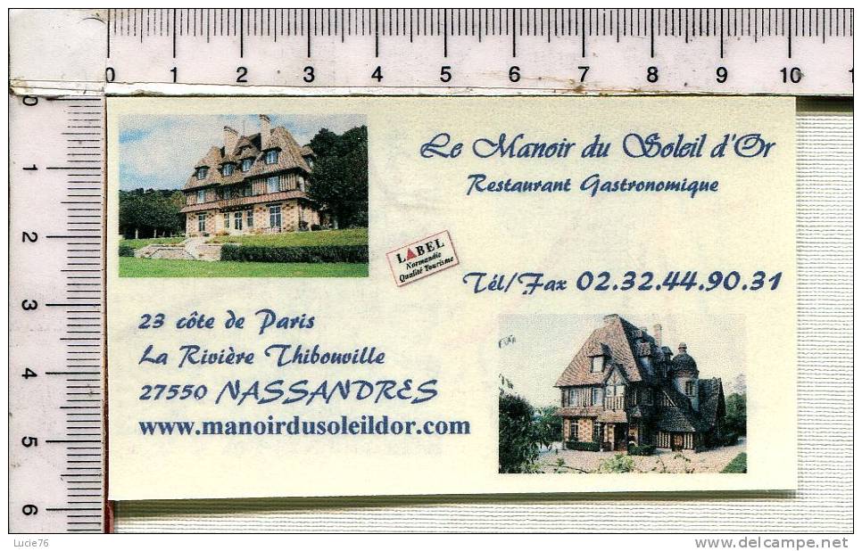 Petite Plaque Publicitaire  -   Le MANOIR Du SOLEIL D'Or  -  LA RIVIERE THIBOUVILLE -  NASSANDRES  - 27 - Other & Unclassified