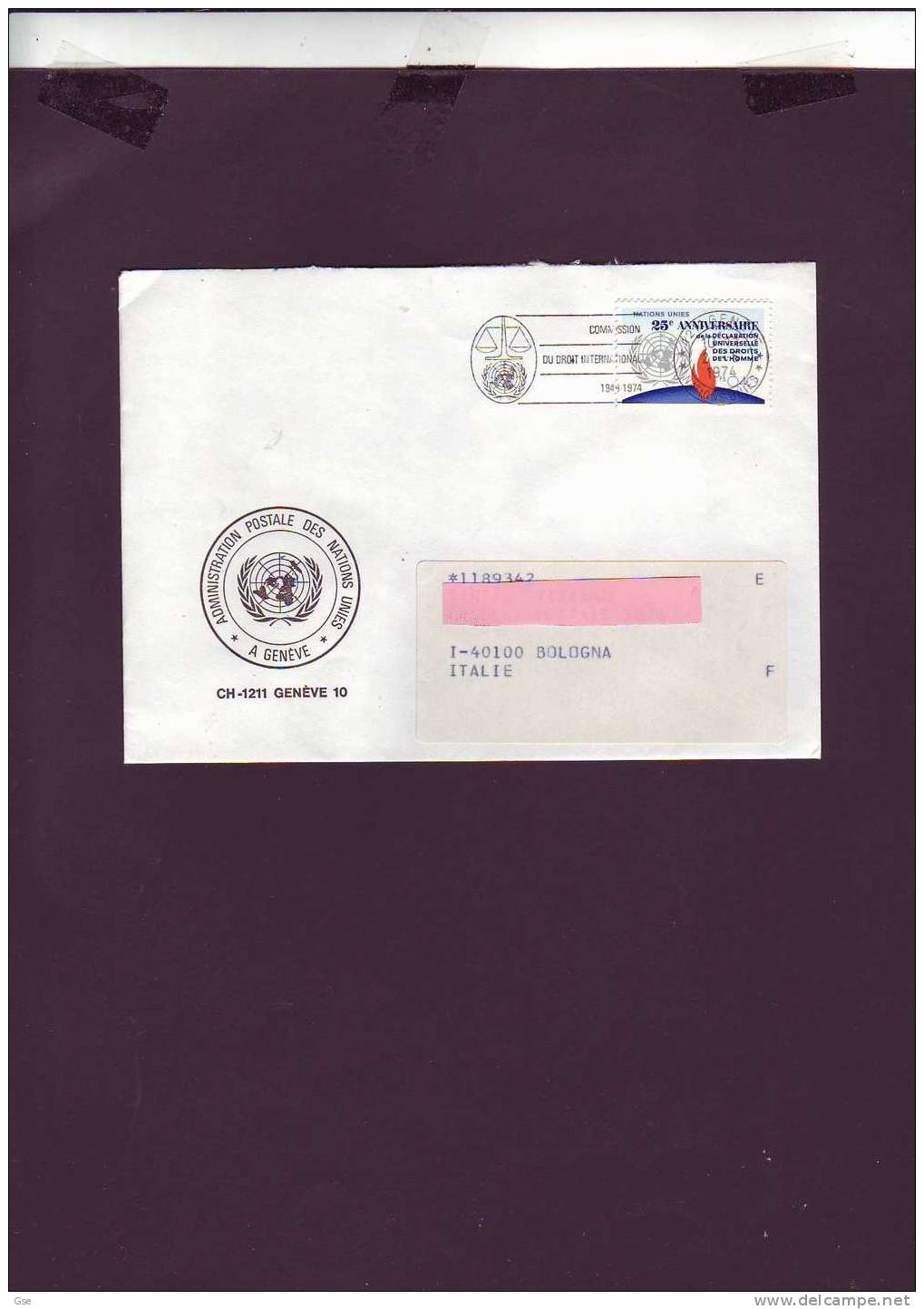 NAZIONI UNITE - GINEVRA - 1974 - Unificato  35 Su Lettera Per Italia - Diritti Uomo - Brieven En Documenten