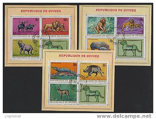 GUINEE 1969, FAUNE AFRICAINE, 3 Blocs. R195 - Girafes