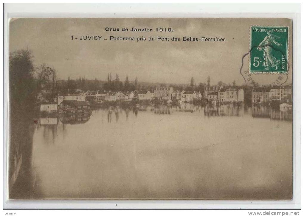 91 - JUVISY - CRUE DE JANVIER 1910 -  DEPUIS LE PONT DES BELLES-FONTAINES - Juvisy-sur-Orge