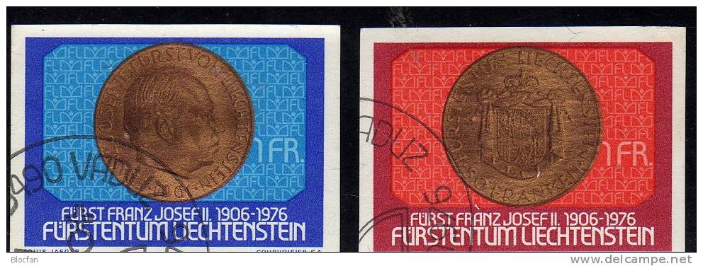 Münzen Mit Porträt Und Wappen Auf Briefmarken 1976 Liechtenstein 649/0, ZD Plus Block 10 O 6€ Bloc Fürst Franz Josef II. - Liechtenstein