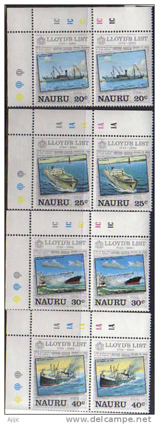 Bateaux Desservant L´ile. En Paires Se-tenant Neufs ** Bord De Feuille. Yv.# 278/81. Cote 7.00 € - Nauru