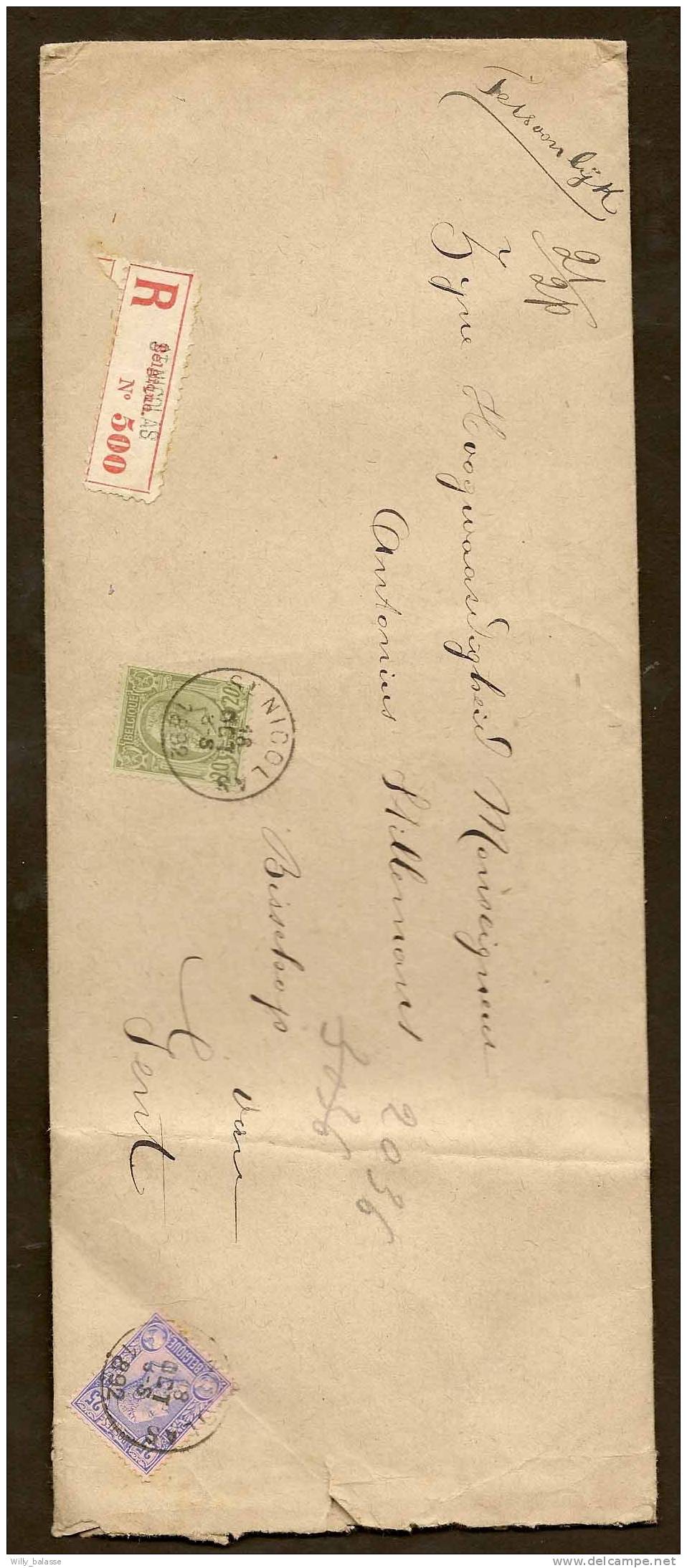 Belgique Lettre 1892 Lettre Affr N° 47 + 48 En Recomm De St-Nicolas ( Double Port) - 1894-1896 Exhibitions