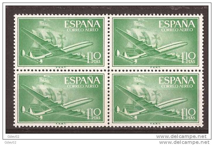 ES1173BL4-LA316TV-CG.Spain Espagne SUPER-CONSTELLATION Y NAO SANTA MARIA 1955/56.(Ed.1173**)sin Charnela LUJO  BLOQUE 4 - Errors & Oddities