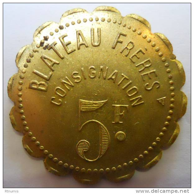 Paris 75 Blateau Frères 5 Francs SUPERBE - Monetary /of Necessity
