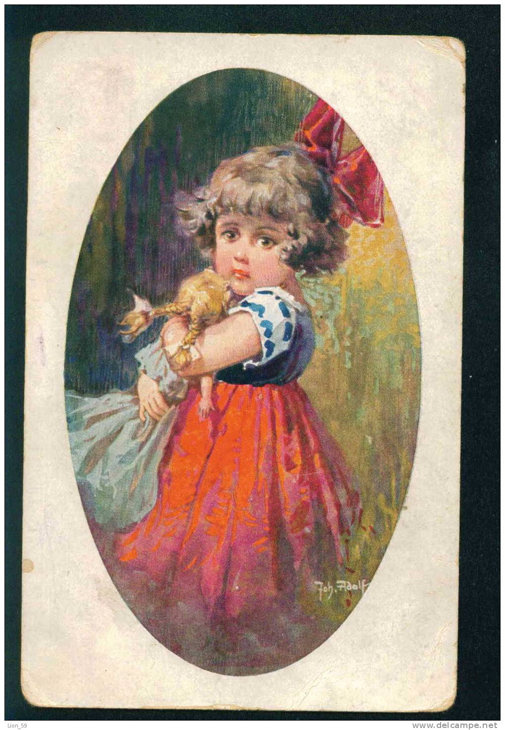 31853 Illustrator  Adolf  JODOLFI - YOUNG GIRL With DOLL  Pc Publisher:AKF Co ; BN Series - #  1047 - Adolf 'Jodolfi'