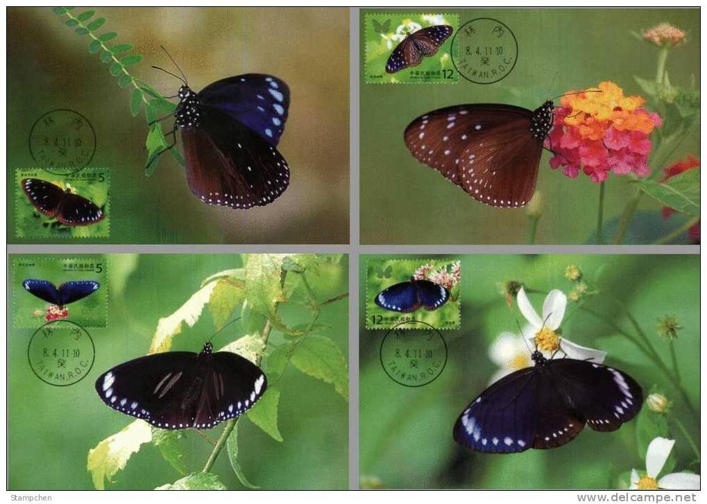 Maxi Cards(B) Taiwan 2011 Butterflies Stamps Butterfly Insect Fauna Flower-English Cachet - Maximum Cards
