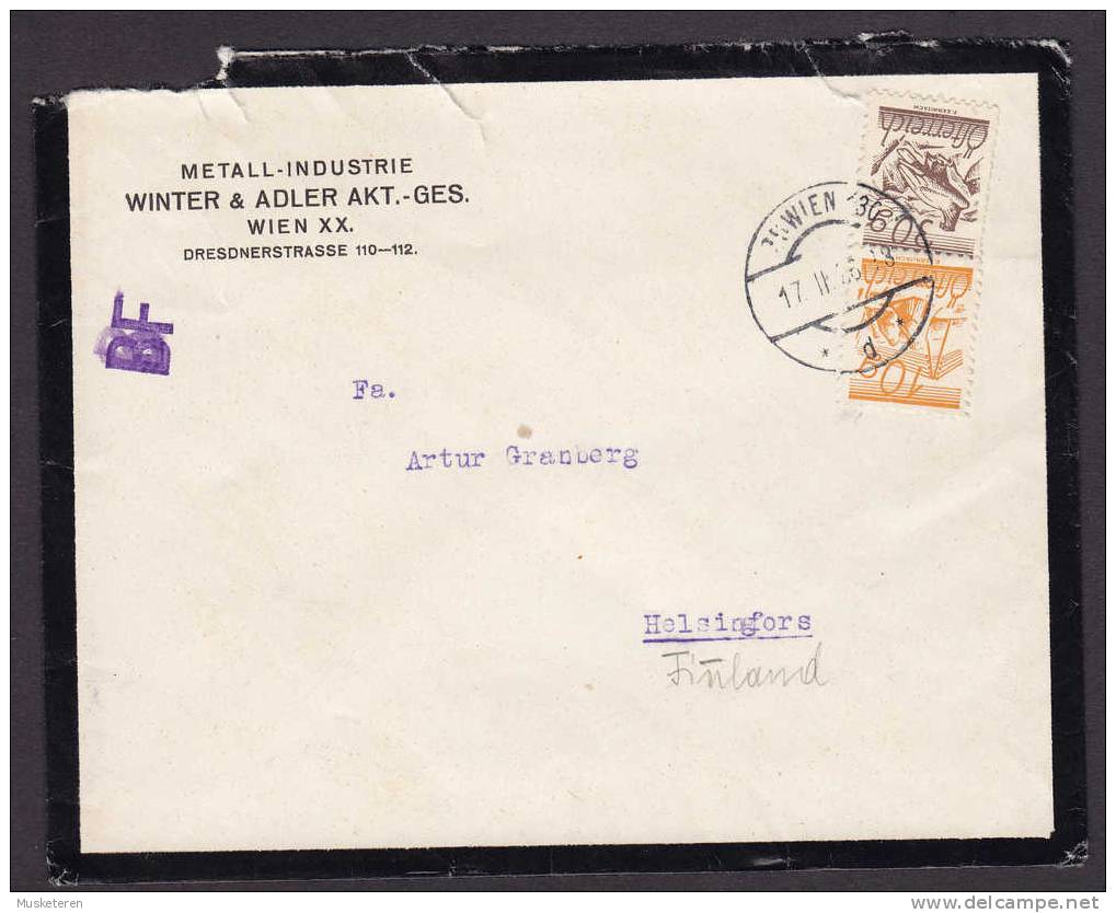 Austria METALL-INDUSTRIE WINTER & ADLER Akt. -Ges. WIEN 1926 Mourning Cover Brief Helsingfors Finland Purple BF Mark !! - Brieven En Documenten