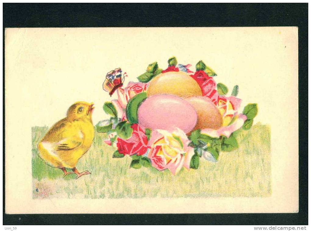 32097 Illustrator ?? Easter - EGG , ROSES , CHICK , Butterfly Papillon Schmetterling Pc G-O 2422 - Butterflies