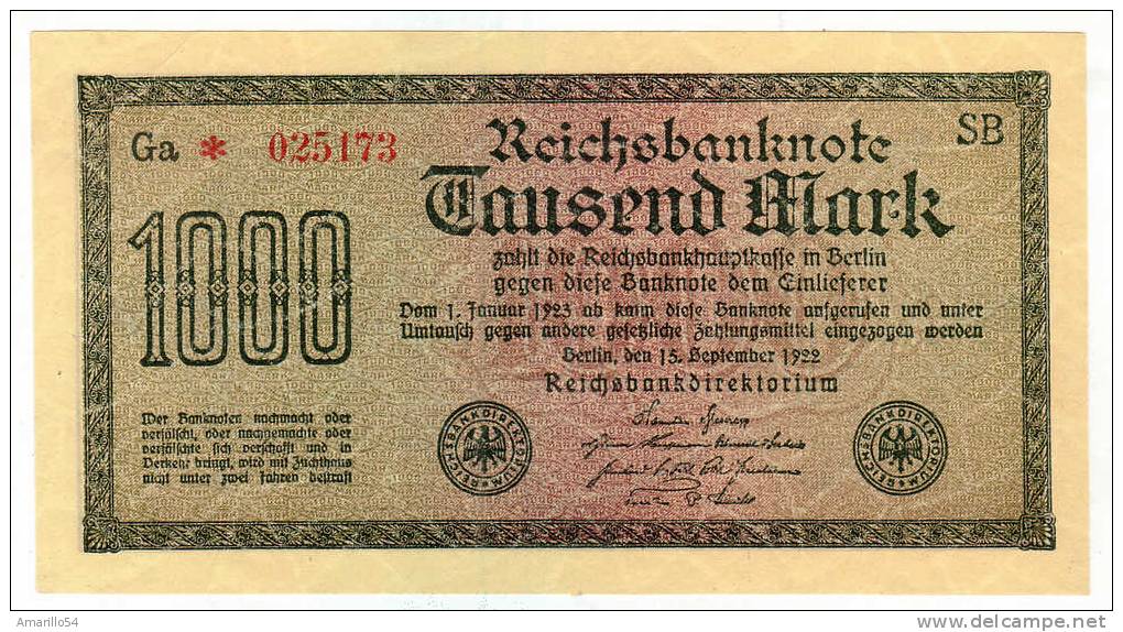 RAR Fehldruck Error 1000 DM 1922 - RCICHSBANKNOTC  Ros F75 ! - 100 Mark