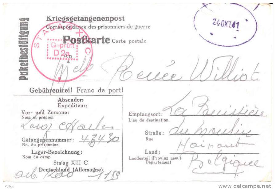 Kriegsgefangenenpost  STALAG XIIIC Hammelburg PAKETBESTÜTIGUNG  Reçu De Colis De Prisonnier+ Censure - Guerre 40-45 (Lettres & Documents)