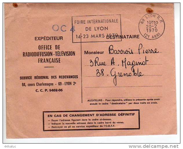 Enveloppe OFFICE DE RADIODIFFUSION TELEVISION FRANCAISE Lyon 1970 - Radiodiffusione