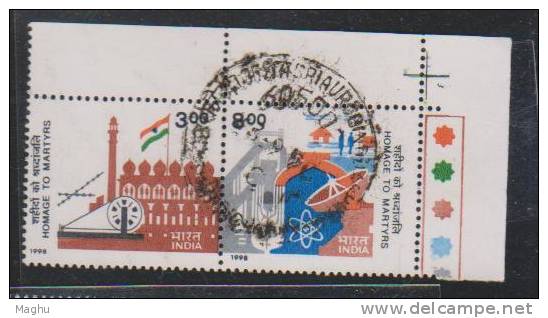 Se-tenent Pair, India Used 1998, Homage To Martyrs, Freedom Struggle, Science,  Flag, Physics, Antartica - Used Stamps