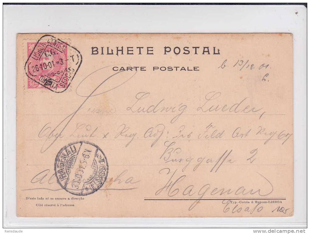 PORTUGAL - 1901 - YVERT N°131 SEUL Sur CARTE POSTALE De LISBOA Pour HAGUENAU (ALSACE) - Lettres & Documents