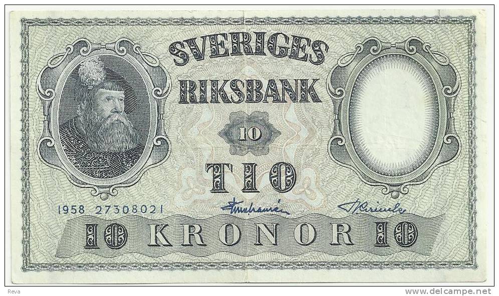 SWEDEN 10 KRONOR BLUE MAN  FRONT MOTIF BACK DATED 1958 P43f AVF READ DESCRIPTION !! - Schweden