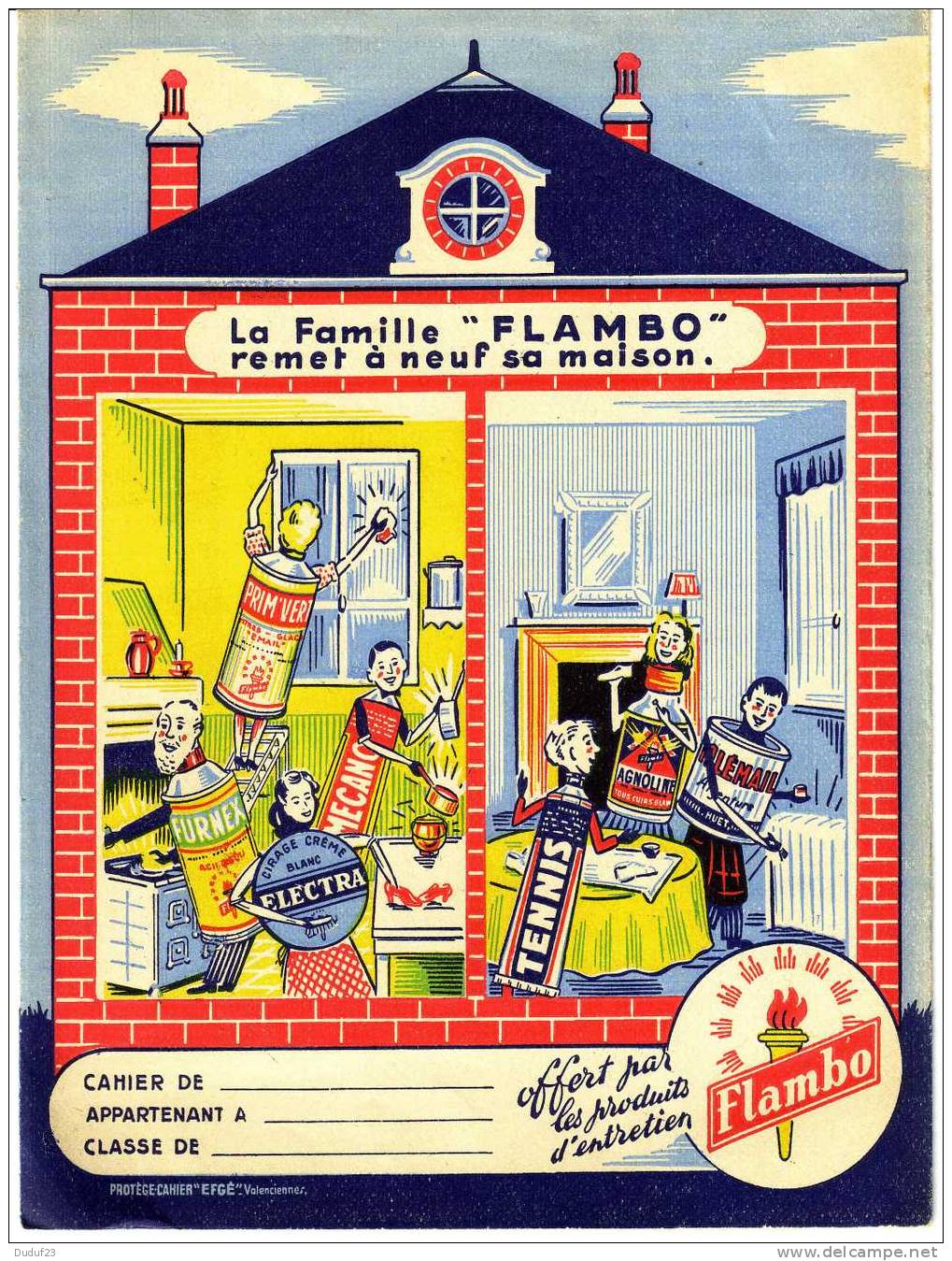 PROTEGE CAHIER PRODUITS D´ENTRETIEN  FLAMBO (Mecano - Furnex - Cordon Bleu - Tolemail - Prim Verre - Electra - Castoria - Protège-cahiers