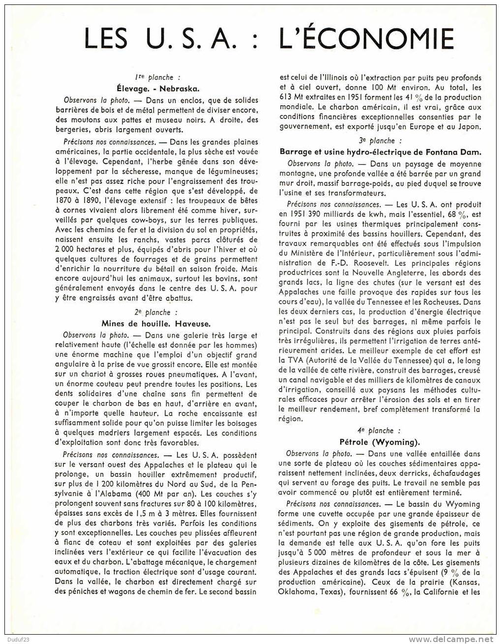 LES U.S.A. - ECONOMIE - DOCUMENTATION PEDAGOGIQUE ROSSIGNOL MONTMORILLON 1956 - Didactische Kaarten