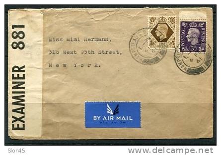 Great Britain 1941  Cover Sent To USA Censored - Fiscaux