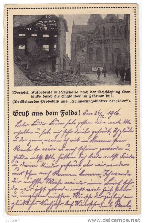 Germany - 1916 - Feldpost Card. Destruction Of Wervick. FeldPostExpedition 123 Infantry Division, 178 Regimen - 28-12-16 - 1. Weltkrieg