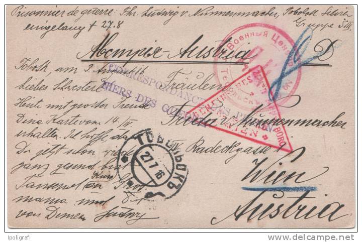 Russia 1916 - Illustrated Card from an austrian prisonner of war interned at Tobolsk (Siberia) - 27-7-1916