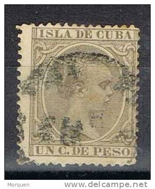 Cuba, Colonia Española 1 Ctvos Oliva Gris, Edifil Num 124 º - Kuba (1874-1898)